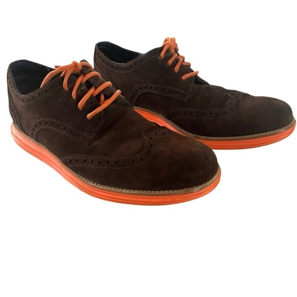 COLE HAAN LUNAR GRAND WINGTIP SUEDE BROWN AND ORANGE OXFORD SIZE 9 main image 8